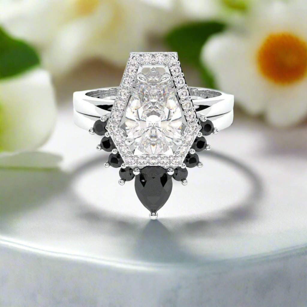 Faithfulness Gothic Wedding Rings in 14k Gold 1ct Black Pear Cut Diamond-Evani Naomi Jewelry