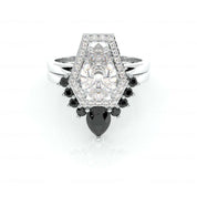 Faithfulness Gothic Wedding Rings in 14k Gold 1ct Black Pear Cut Diamond-Evani Naomi Jewelry