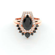 Faithfulness Gothic Wedding Rings in 14k Gold 1ct Black Pear Cut Diamond-Evani Naomi Jewelry