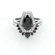 Faithfulness Gothic Wedding Rings in 14k Gold 1ct Black Pear Cut Diamond-Evani Naomi Jewelry