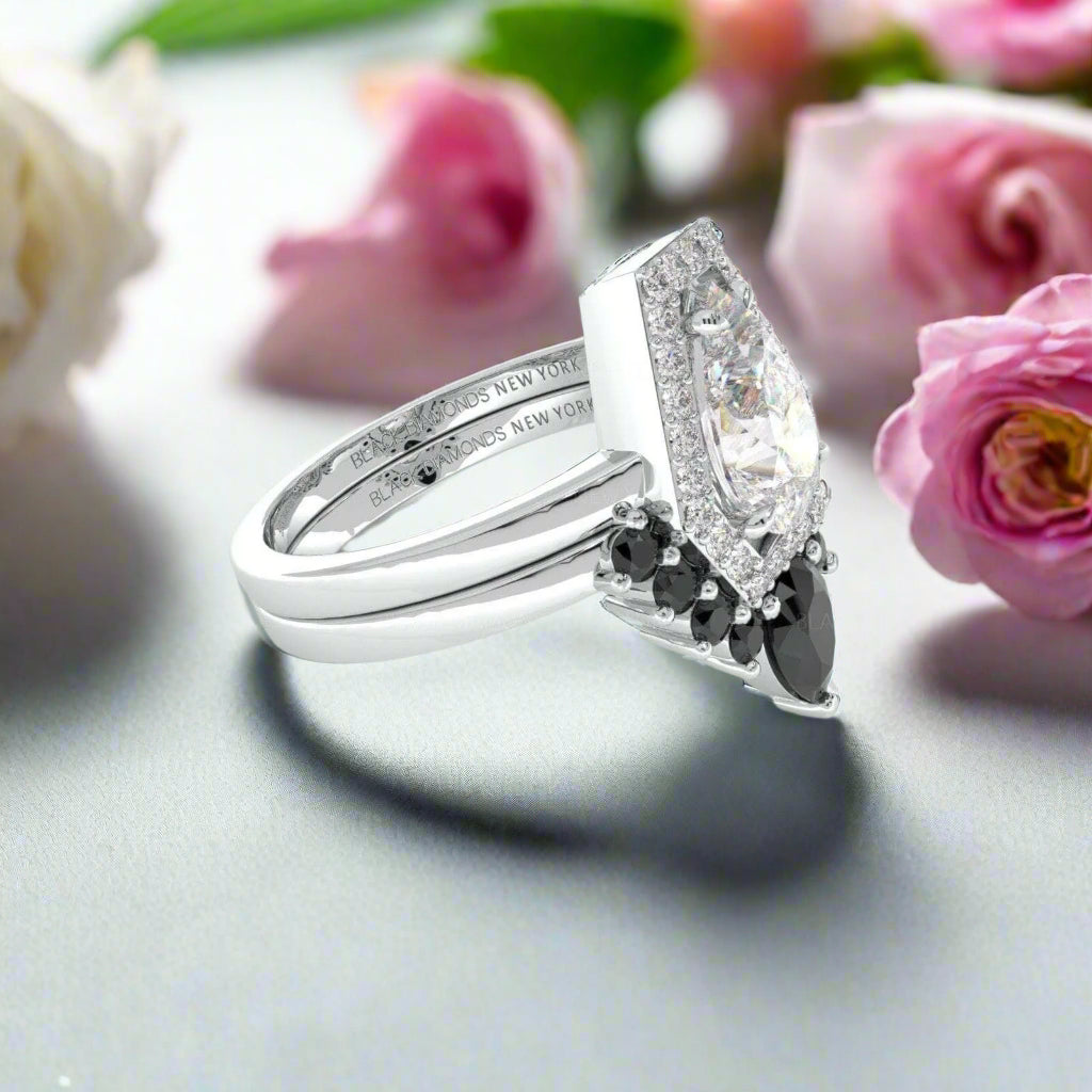Faithfulness Gothic Wedding Rings in 14k Gold 1ct Black Pear Cut Diamond-Evani Naomi Jewelry