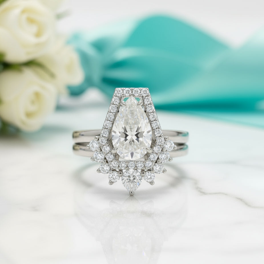 Faithfulness Gothic Wedding Rings in 14k Gold 1ct Black Pear Cut Diamond-Evani Naomi Jewelry