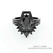 Faithfulness Gothic Wedding Rings in 14k Gold 1ct Black Pear Cut Diamond-Evani Naomi Jewelry