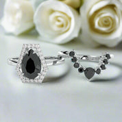 Faithfulness Gothic Wedding Rings in 14k Gold 1ct Black Pear Cut Diamond-Evani Naomi Jewelry