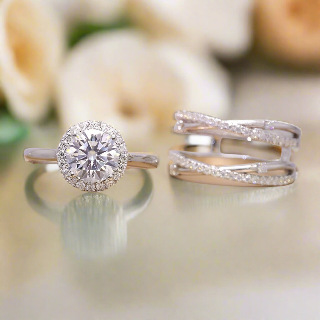 Flash Sale- 14k White Gold Insert Engagement Ring Set in 2.0ct Round Cut Diamond-Evani Naomi Jewelry
