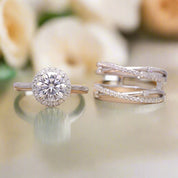 Flash Sale- 14k White Gold Insert Engagement Ring Set in 2.0ct Round Cut Diamond-Evani Naomi Jewelry