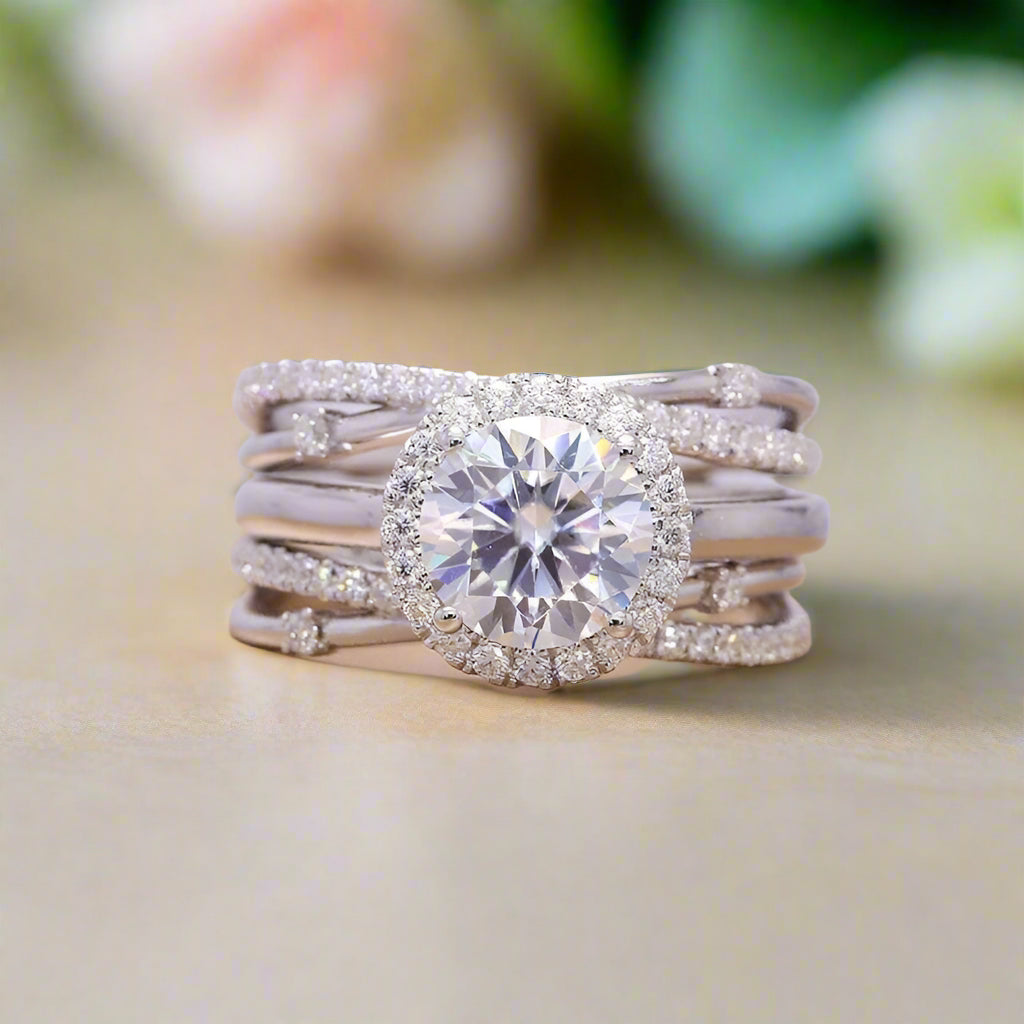 Flash Sale- 14k White Gold Insert Engagement Ring Set in 2.0ct Round Cut Diamond-Evani Naomi Jewelry
