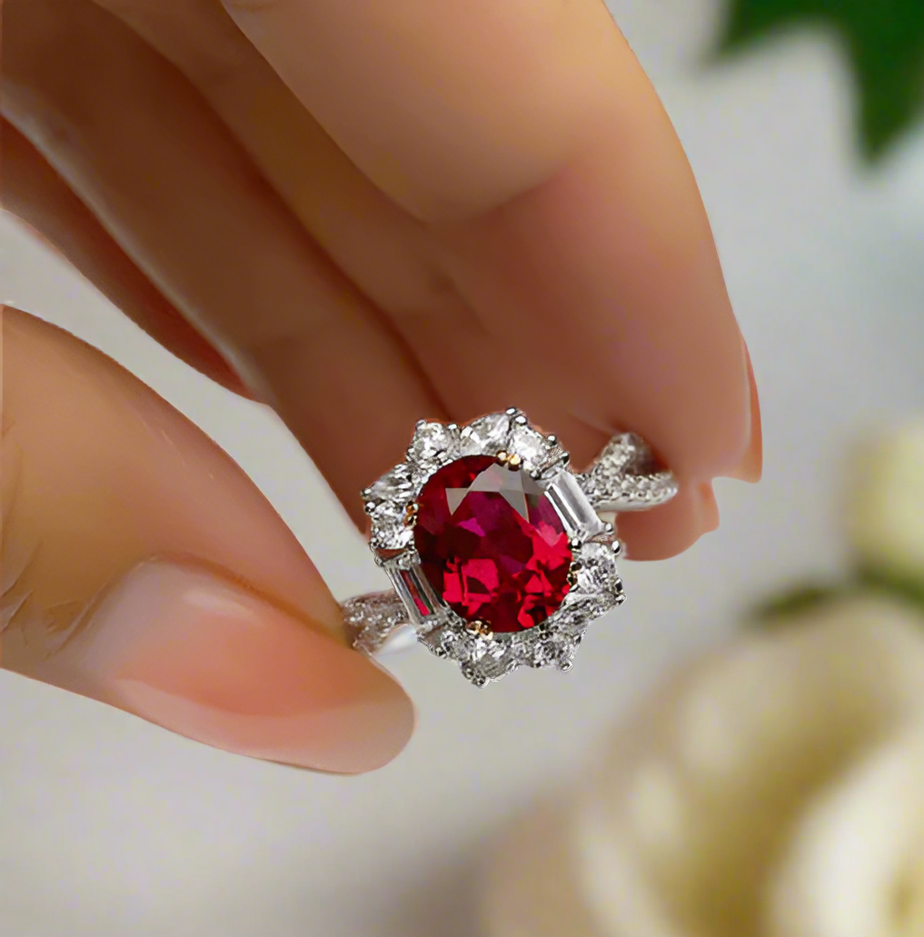 Flash Sale- 1.0 Carat Oval Cut Vintage Twist Ruby Engagement Ring-Evani Naomi Jewelry