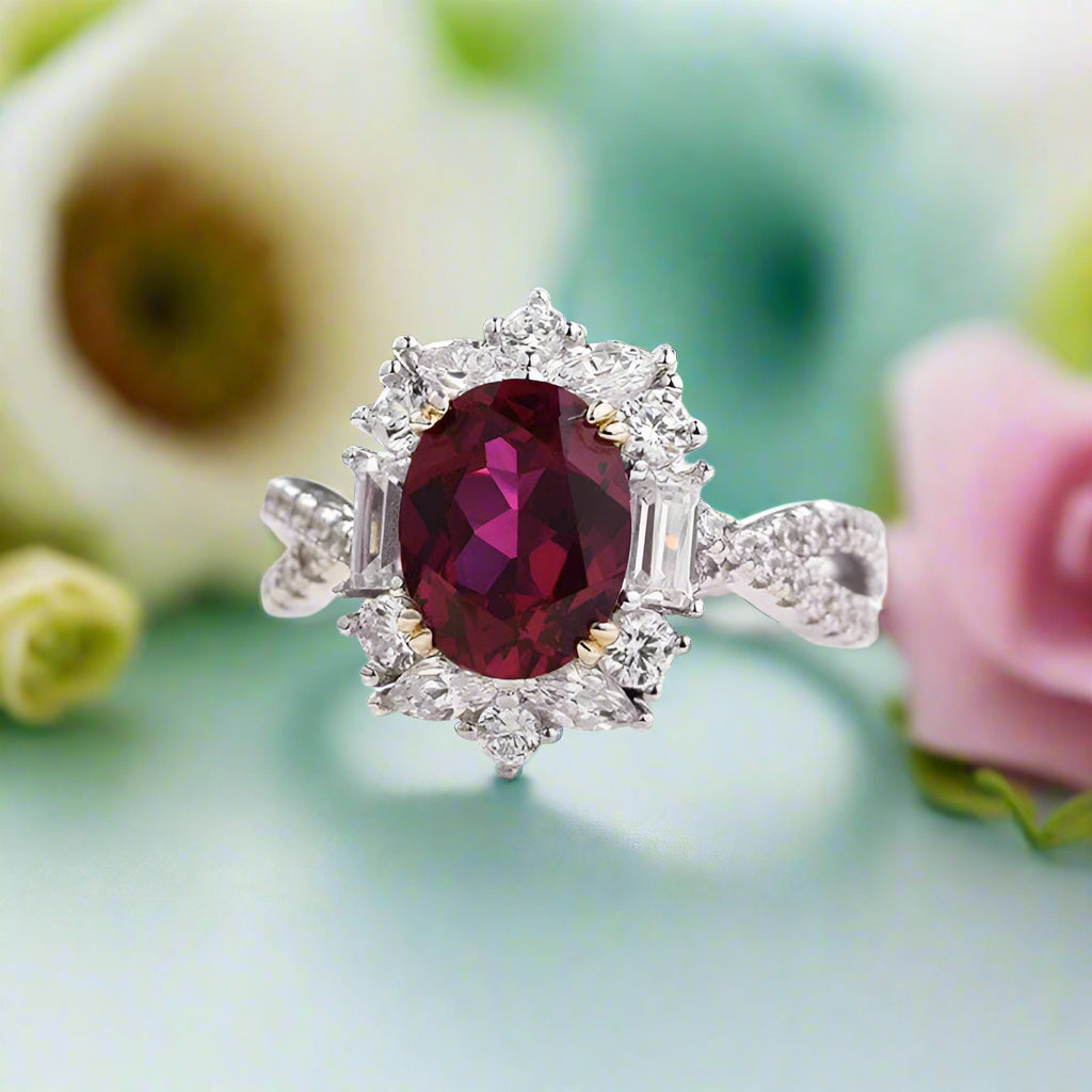 Flash Sale- 1.0 Carat Oval Cut Vintage Twist Ruby Engagement Ring-Evani Naomi Jewelry