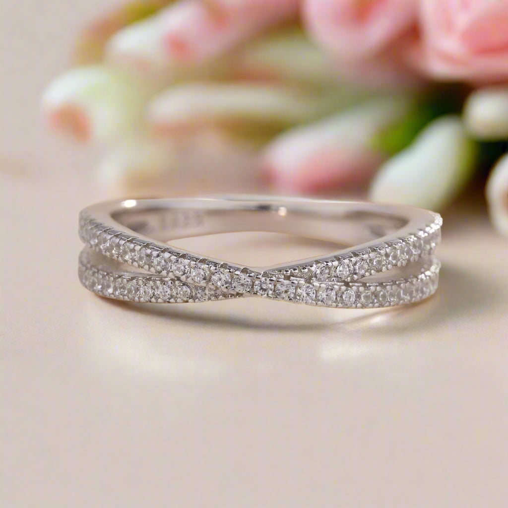 Flash Sale- 1.3 Ct Twist Infinity & X Criss Cross Wedding Band Set-Evani Naomi Jewelry