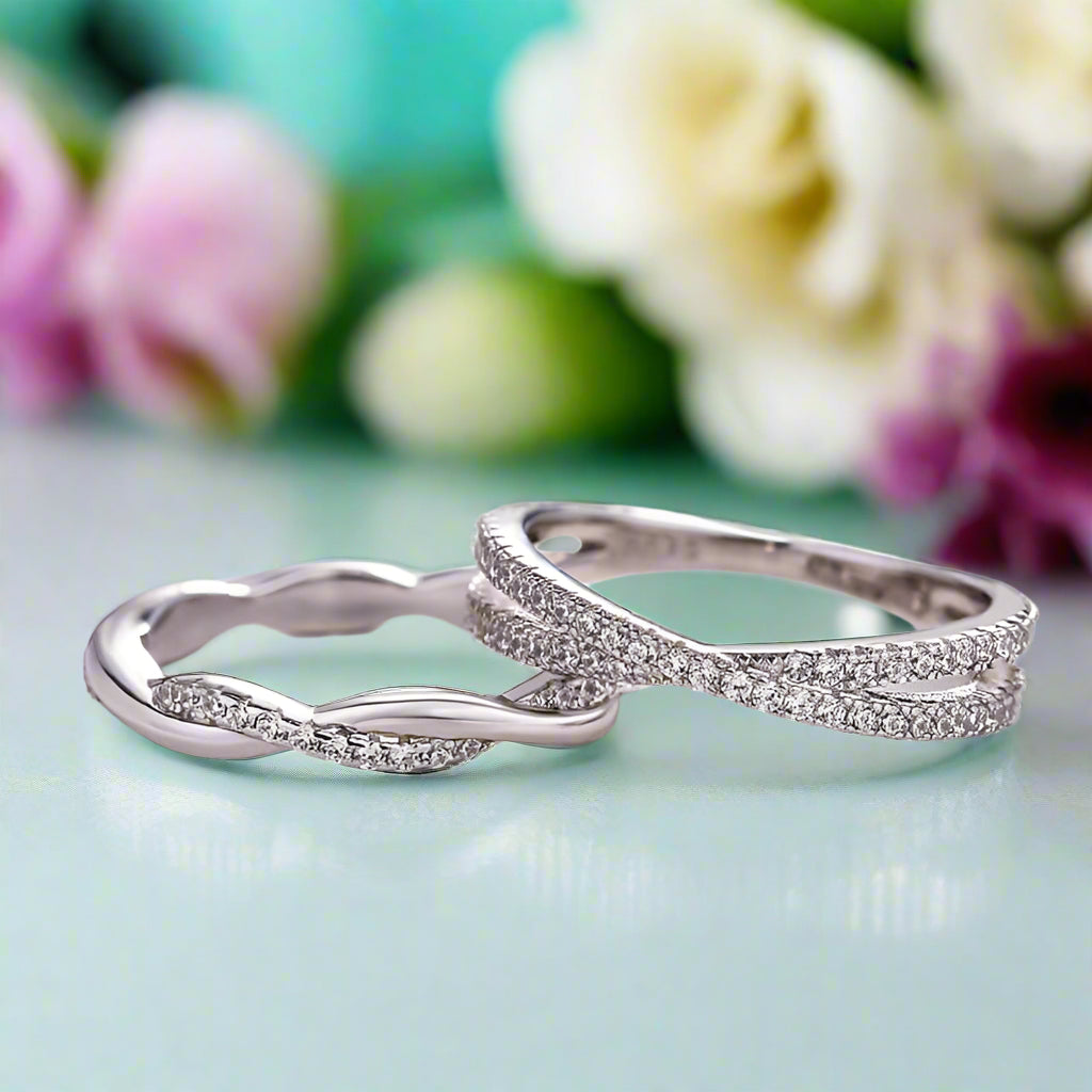 Flash Sale- 1.3 Ct Twist Infinity & X Criss Cross Wedding Band Set-Evani Naomi Jewelry