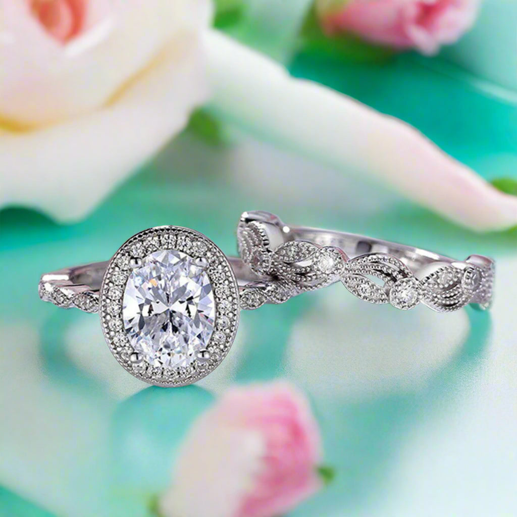 Flash Sale- 1.5 Ct Vintage Oval Cut Art Deco Wedding Ring Set-Evani Naomi Jewelry