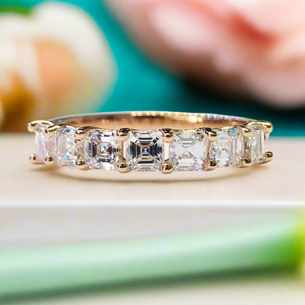 Flash Sale- 2.0 ct Asscher Cut Half Eternity Ring Band-Evani Naomi Jewelry