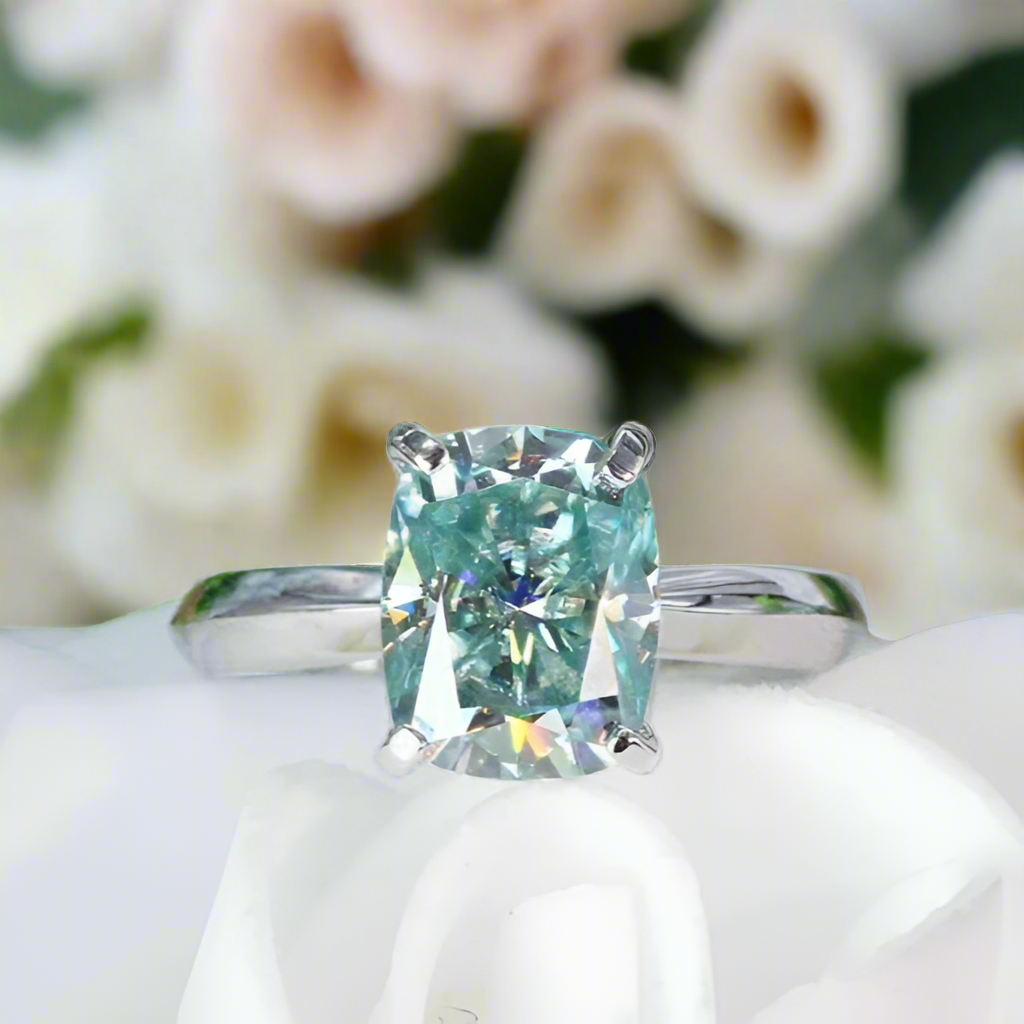 Flash Sale- 3.0 ct Cushion Cut Blue Green Diamond Wedding Ring-Evani Naomi Jewelry