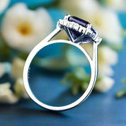 Flash Sale- 3.0 ct Emerald Cut Halo Blue Sapphire Wedding Ring Set-Evani Naomi Jewelry
