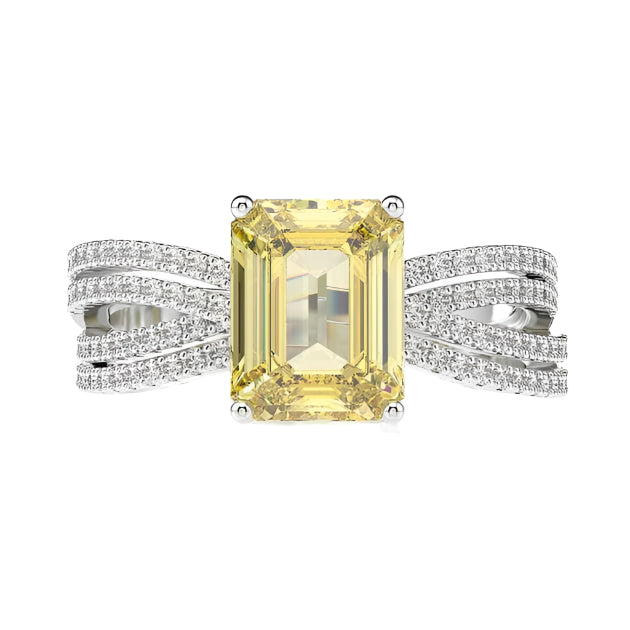 Flash Sale- 3.0 ct Emerald Cut White Gold Simulated Yellow Sapphire Engagement Ring-Evani Naomi Jewelry