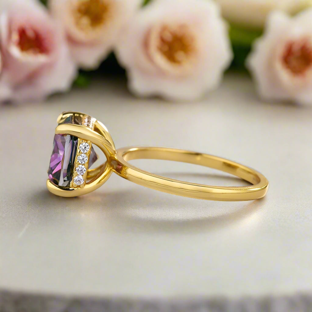 Flash Sale- 3.5ct Cushion Cut Alexandrite Engagement Ring-Evani Naomi Jewelry