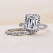 Flash Sale- 4.0 ct Halo Emerald Cut Diamonds Wedding Ring Set-Evani Naomi Jewelry