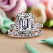 Flash Sale- 4.0 ct Halo Emerald Cut Diamonds Wedding Ring Set-Evani Naomi Jewelry