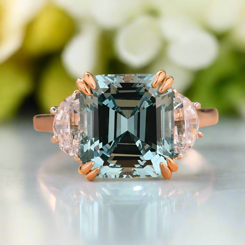 Flash Sale- 4.5 ct Asscher Cut Three Stone Paraiba Tourmaline Engagement Ring-Evani Naomi Jewelry