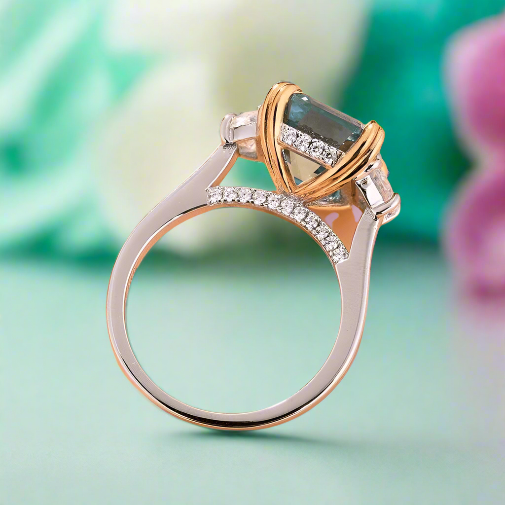 Flash Sale- 4.5 ct Asscher Cut Three Stone Paraiba Tourmaline Engagement Ring-Evani Naomi Jewelry