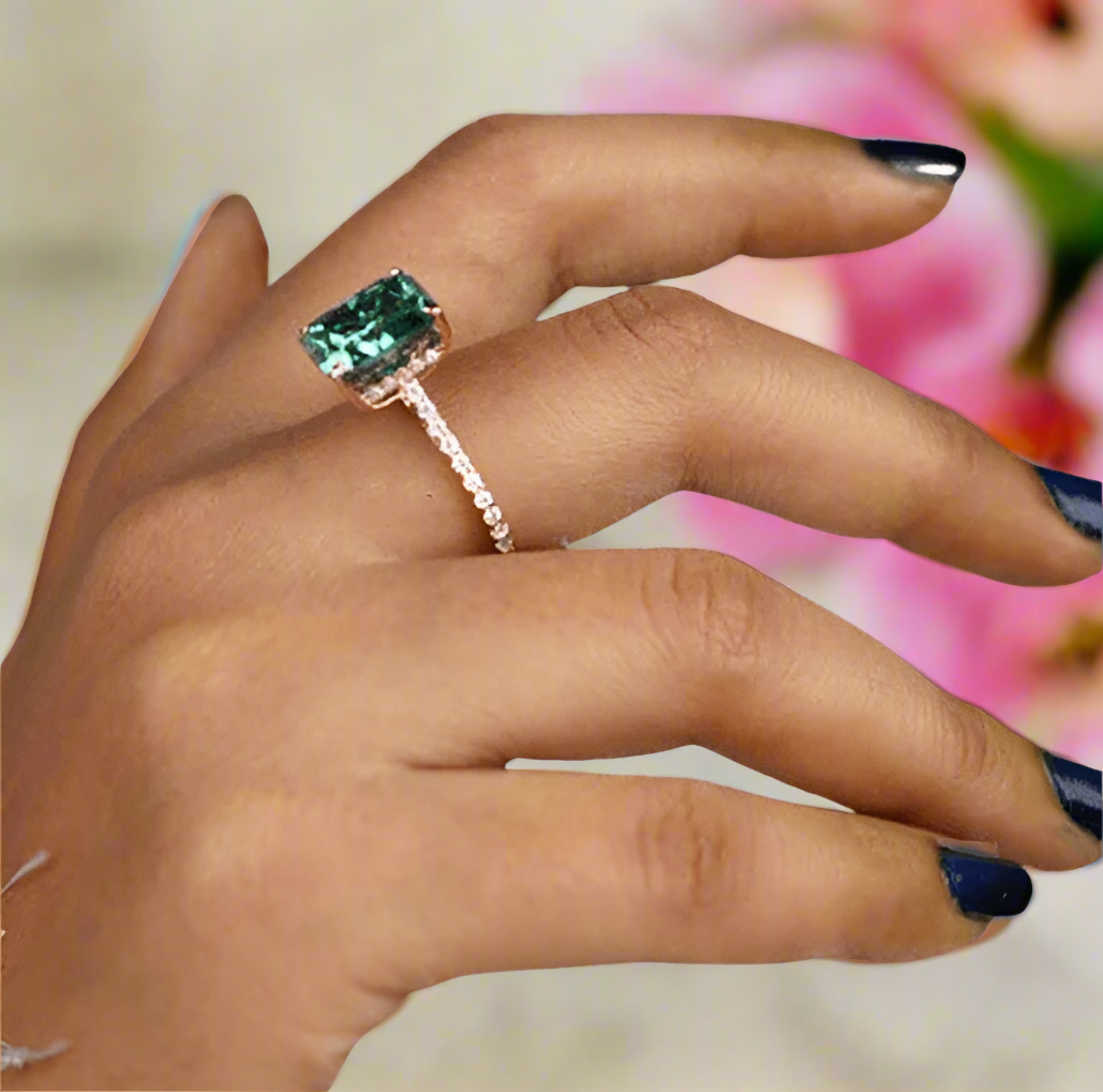 Flash Sale- 5.0 ct Radiant Cut Paraiba Tourmaline Engagement Ring-Evani Naomi Jewelry