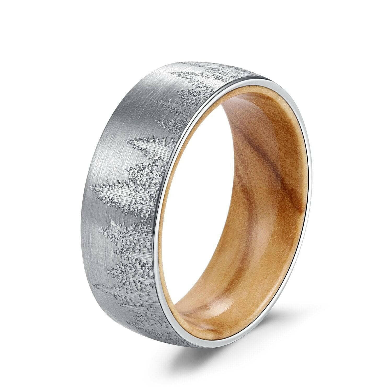 Flash Sale- 8mm Tungsten With Solid Inner Wood Laser Forest Pattern Band-Evani Naomi Jewelry