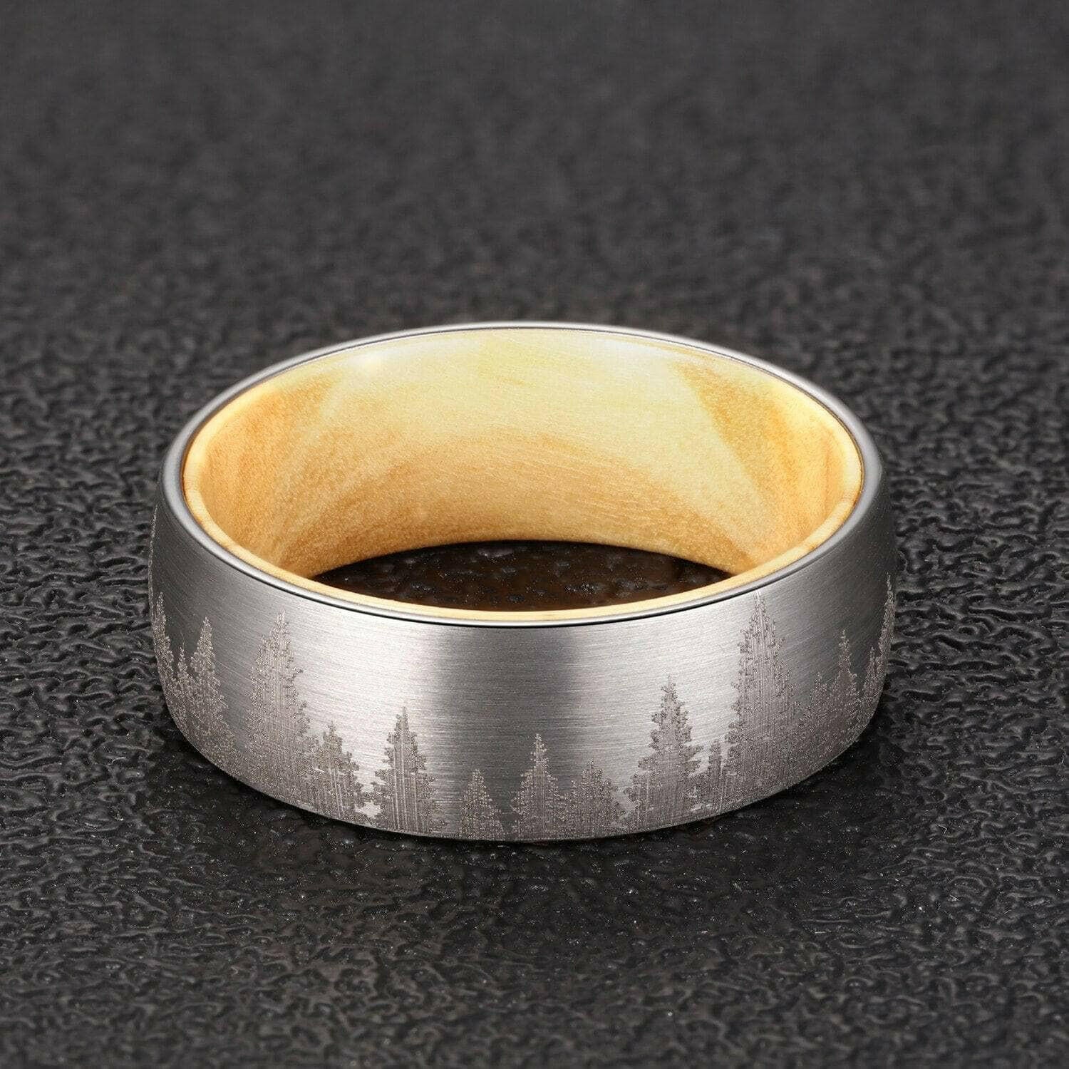 Flash Sale- 8mm Tungsten With Solid Inner Wood Laser Forest Pattern Band-Evani Naomi Jewelry