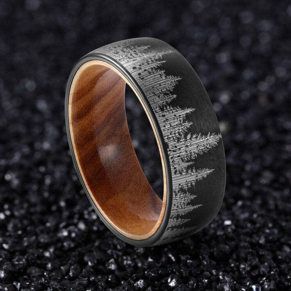 Flash Sale- 8mm Tungsten With Solid Inner Wood Laser Forest Pattern Band-Evani Naomi Jewelry