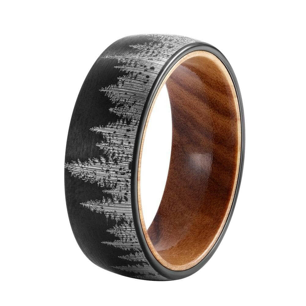 Flash Sale- 8mm Tungsten With Solid Inner Wood Laser Forest Pattern Band-Evani Naomi Jewelry