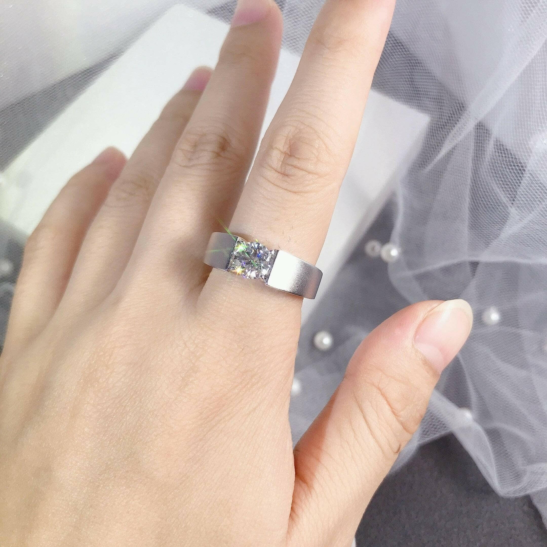 Flash Sale- Antique 6.5mm Moissanite Men's Wedding Ring-Evani Naomi Jewelry