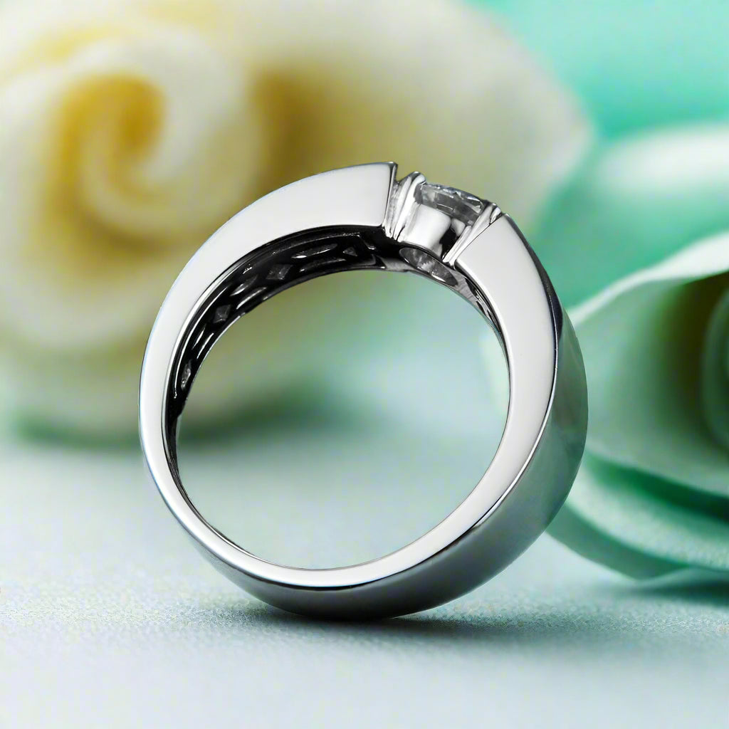 Flash Sale- Antique 6.5mm Moissanite Men's Wedding Ring-Evani Naomi Jewelry