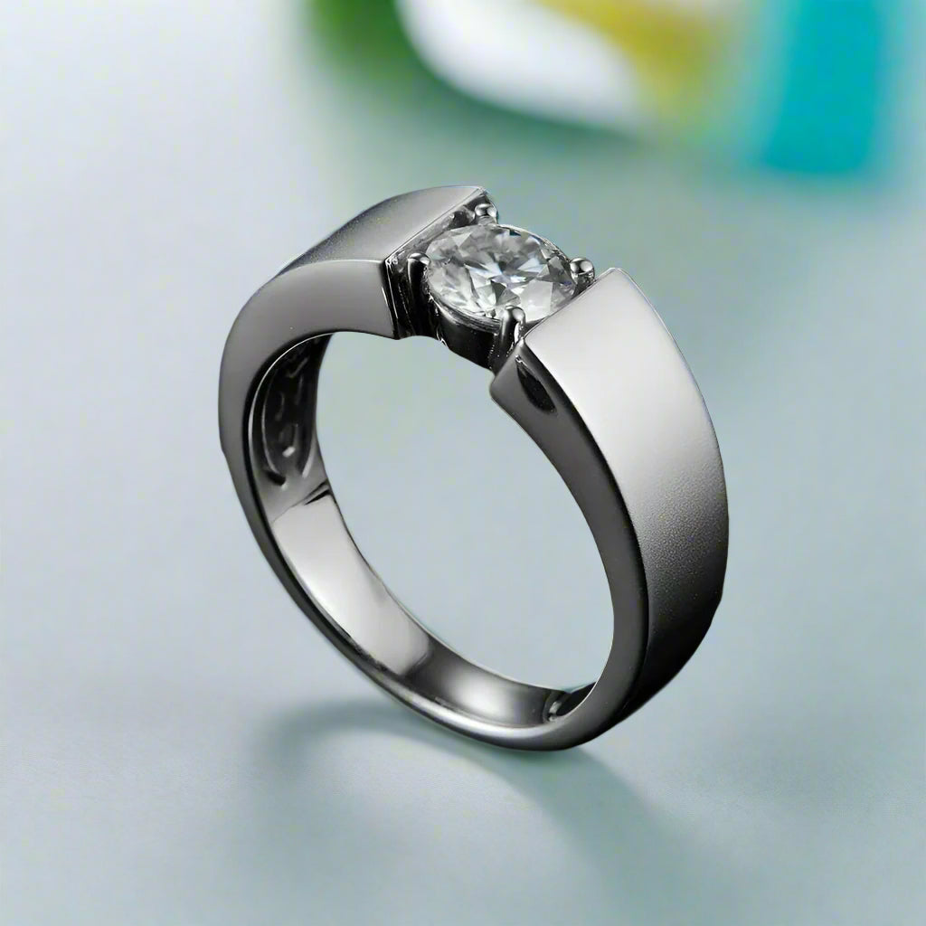 Flash Sale- Antique 6.5mm Moissanite Men's Wedding Ring-Evani Naomi Jewelry