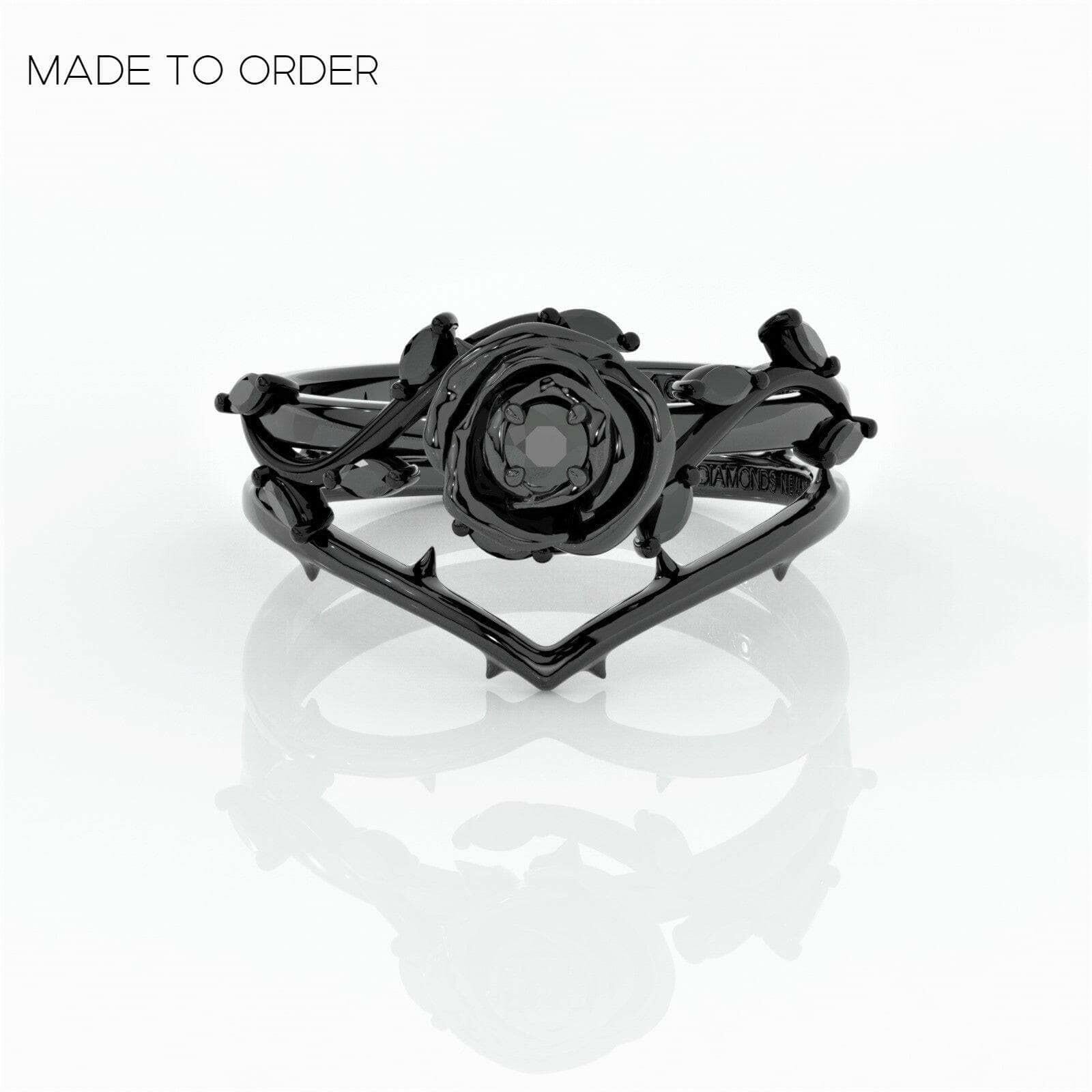Flash Sale- Black Rose Gothic Wedding Rings in 14k Gold .50 ct Round Cut Diamond-Evani Naomi Jewelry