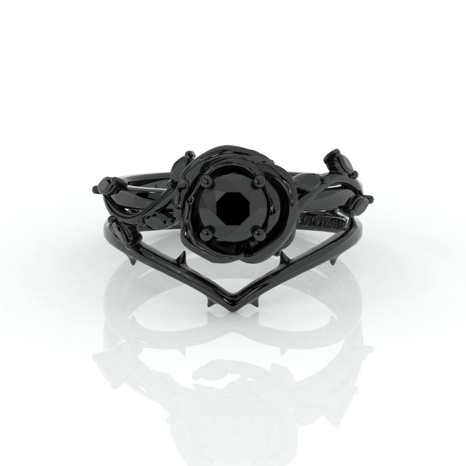 Flash Sale- Black Rose Gothic Wedding Rings in 14k Gold .50 ct Round Cut Diamond-Evani Naomi Jewelry