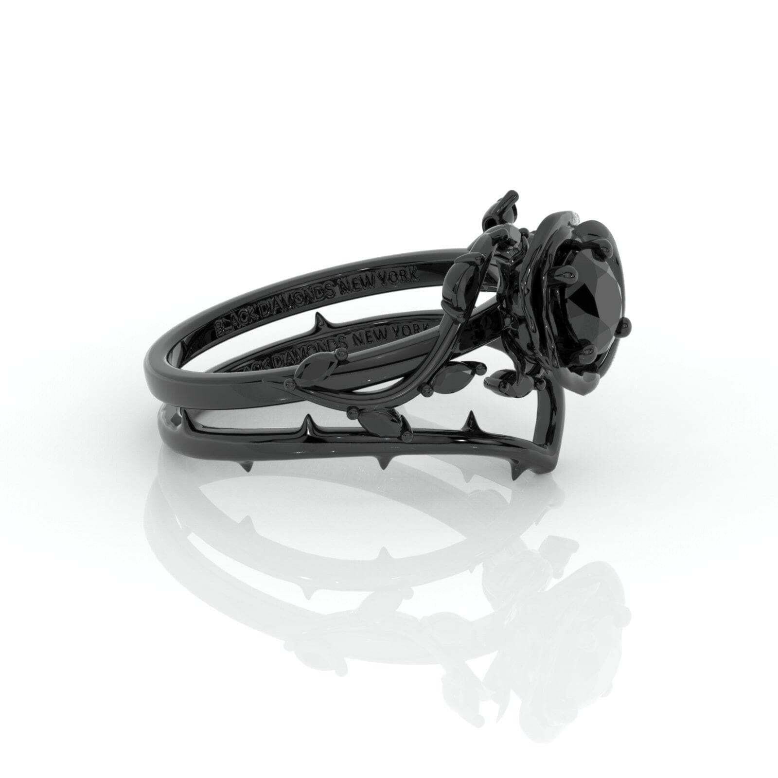 Flash Sale- Black Rose Gothic Wedding Rings in 14k Gold .50 ct Round Cut Diamond-Evani Naomi Jewelry