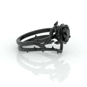 Flash Sale- Black Rose Gothic Wedding Rings in 14k Gold .50 ct Round Cut Diamond-Evani Naomi Jewelry