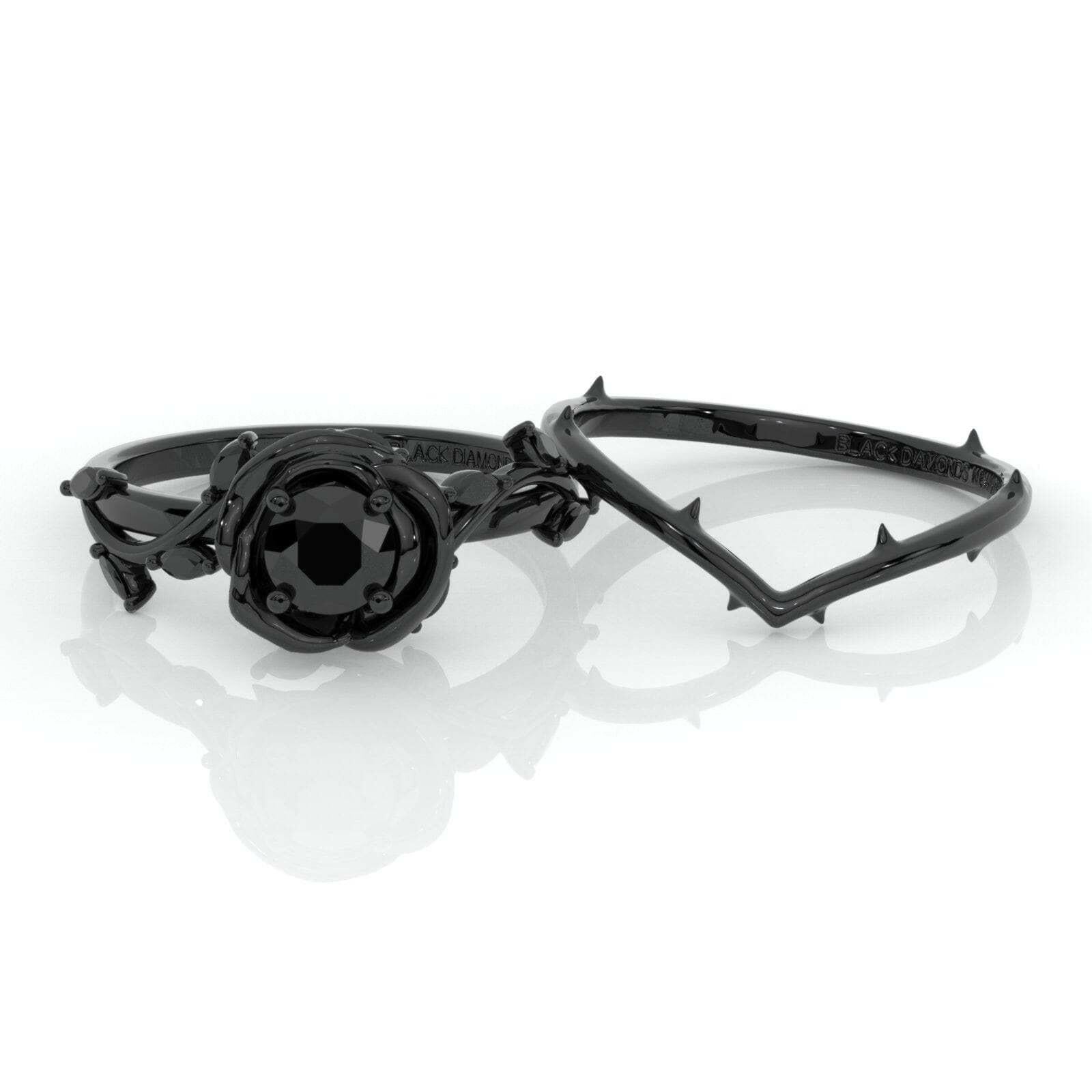 Flash Sale- Black Rose Gothic Wedding Rings in 14k Gold .50 ct Round Cut Diamond-Evani Naomi Jewelry
