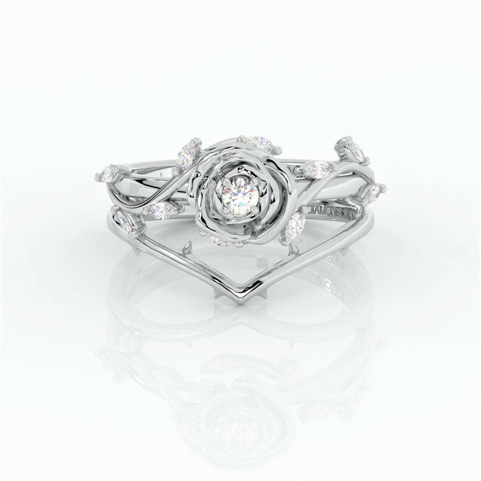 Flash Sale- Black Rose Gothic Wedding Rings in 14k Gold .50 ct Round Cut Diamond-Evani Naomi Jewelry