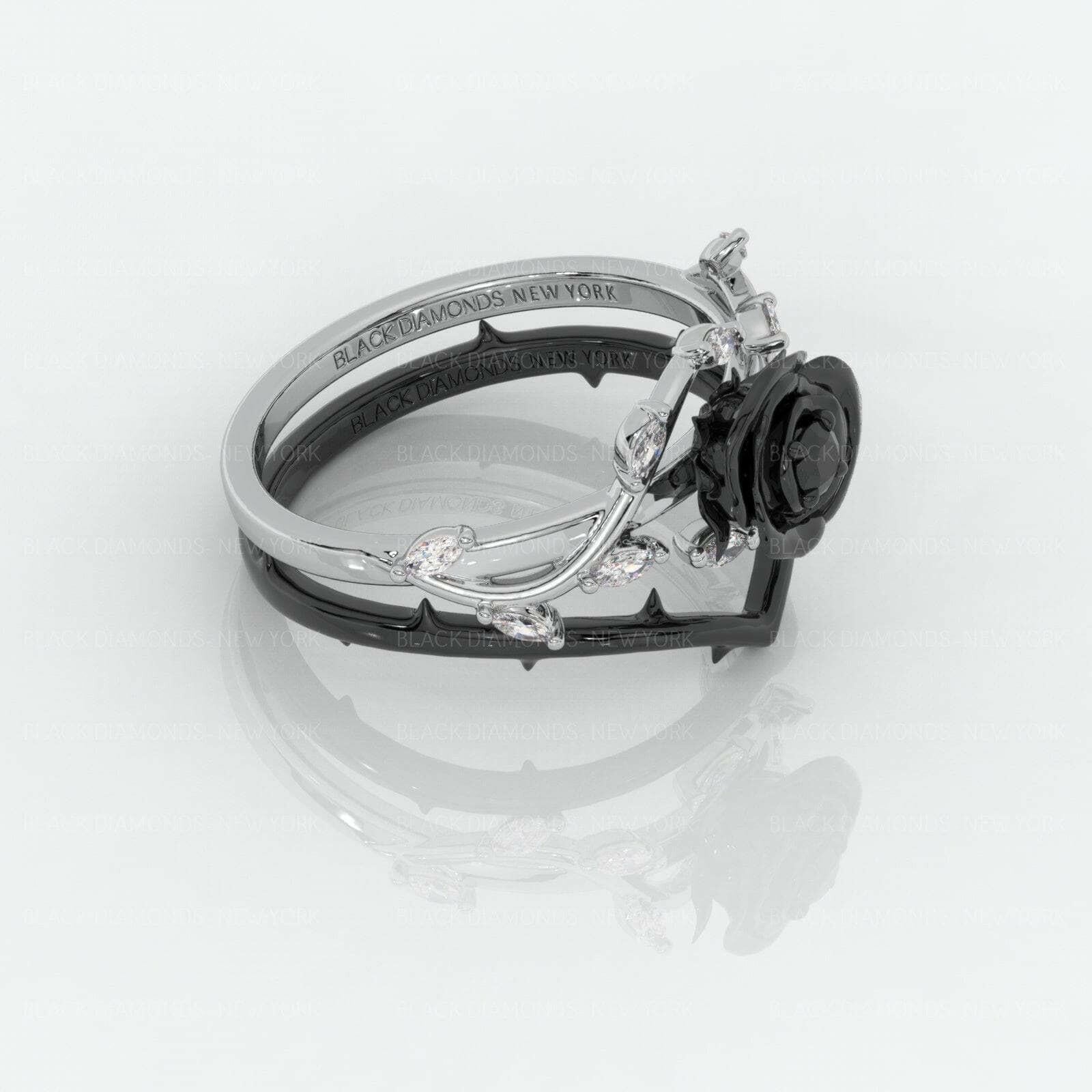 Flash Sale- Black Rose Gothic Wedding Rings in 14k Gold .50 ct Round Cut Diamond-Evani Naomi Jewelry