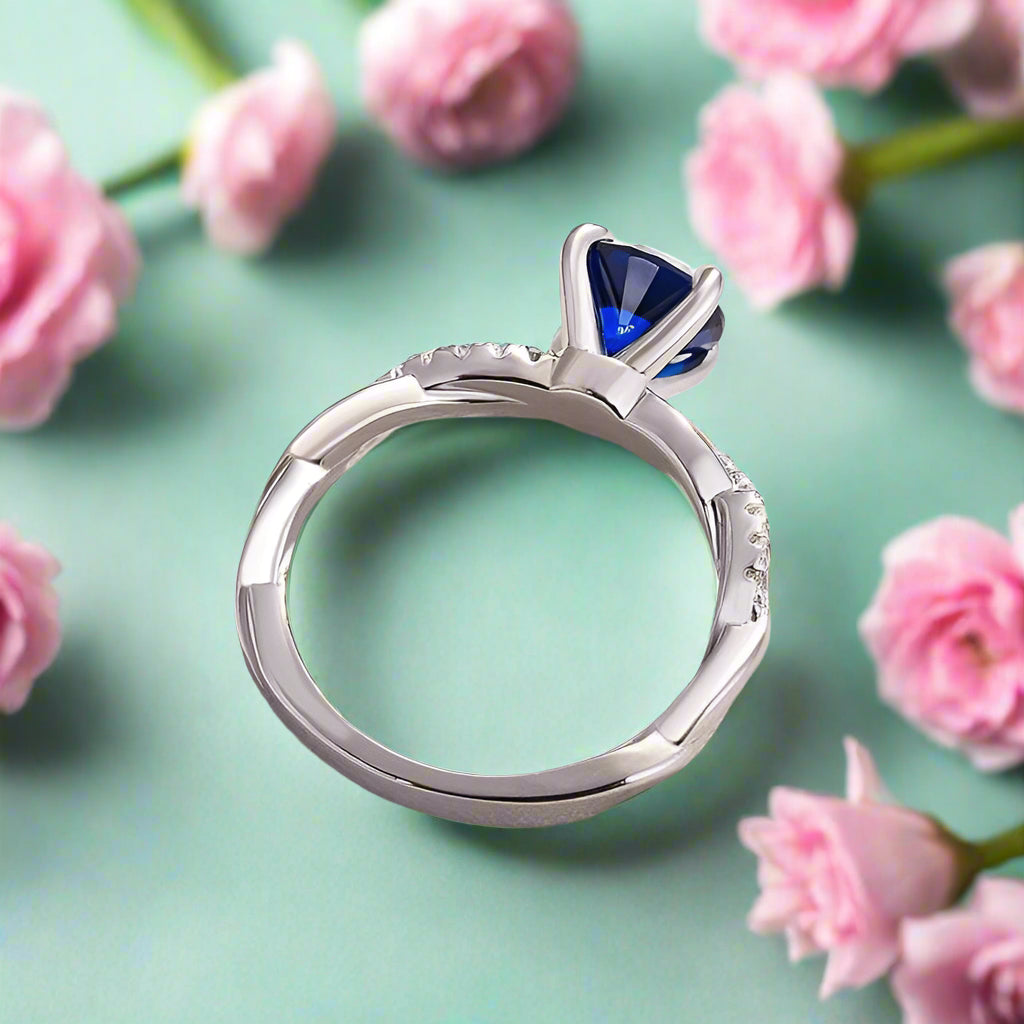 Flash Sale- Sapphire 1.5 Ct Round Cut Diamond Twist Engagement Ring-Evani Jewelry