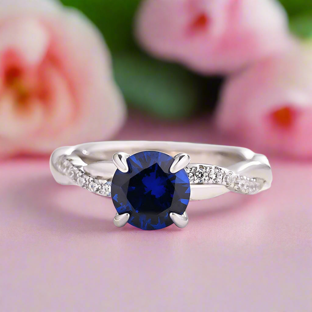 Flash Sale- Blue 1.5 Ct Round Cut Diamond Twist Engagement Ring-Evani Naomi Jewelry