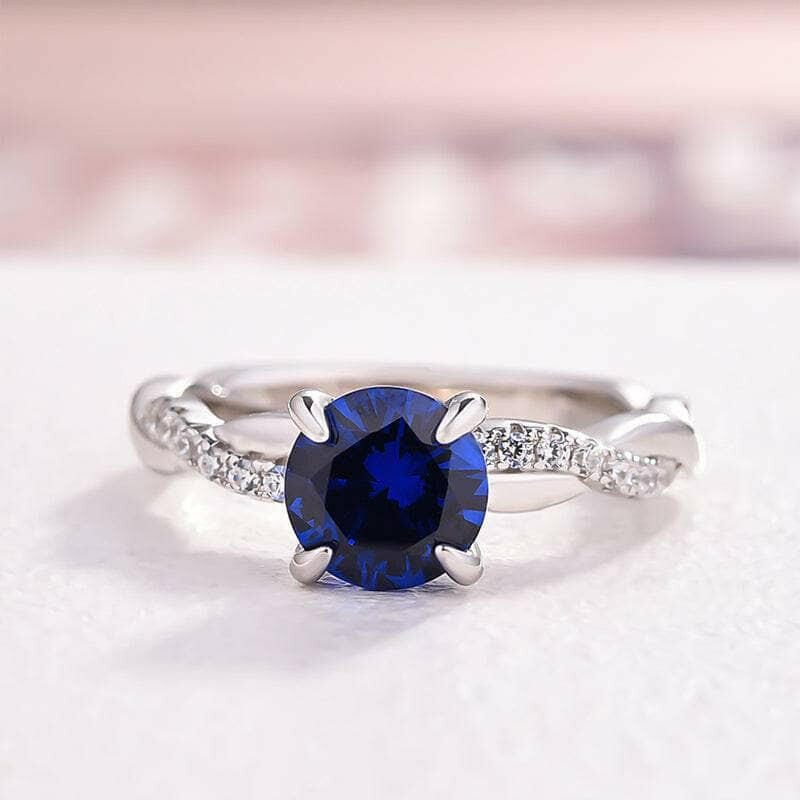 Flash Sale- Blue 1.5 Ct Round Cut Diamond Twist Engagement Ring-Evani Naomi Jewelry