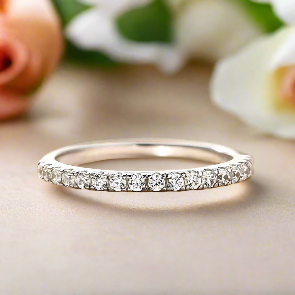 Flash Sale- Classic Thin Half Eternity Women's Wedding Band-Evani Naomi Jewelry