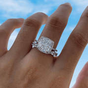 Flash Sale-Cushion Cut 3.5 ct Halo Wedding Set-Evani Naomi Jewelry