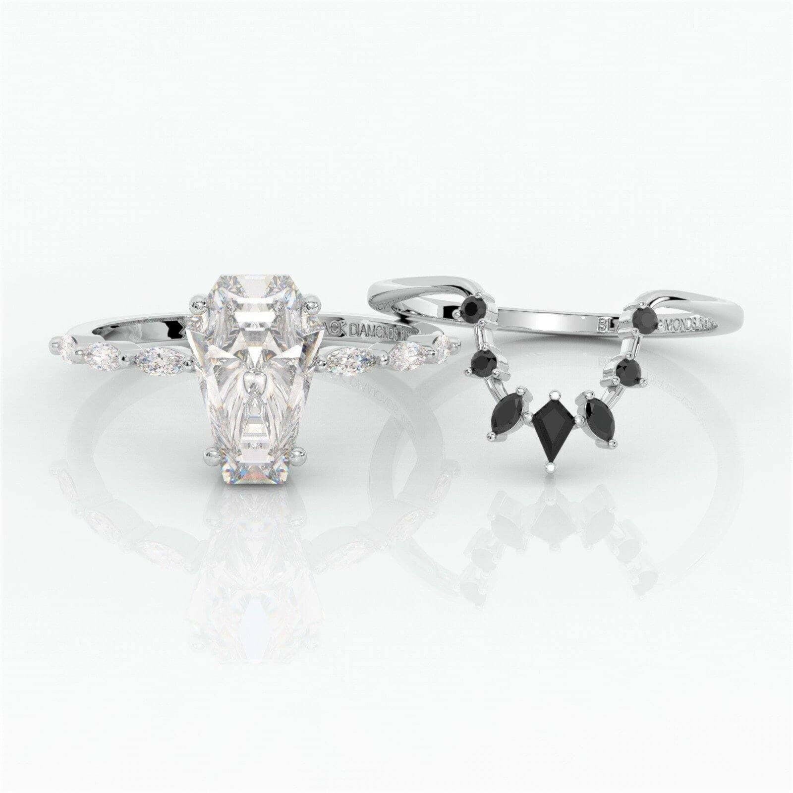 Flash Sale- Devoted To You Gothic Wedding Rings in Coffin Cut Diamond-Evani Naomi Jewelry