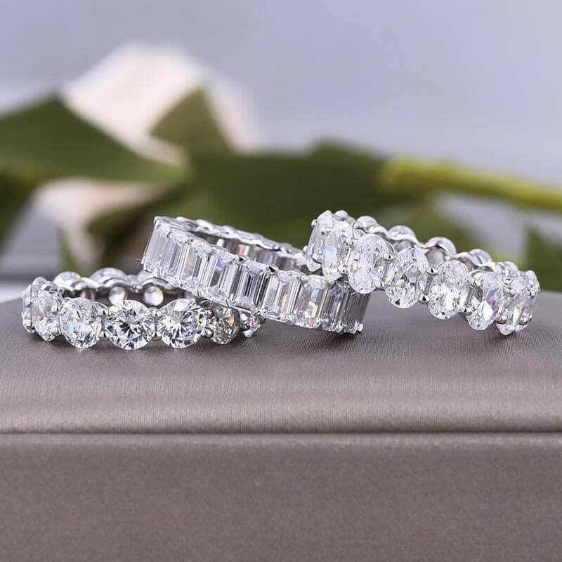 Flash Sale- Emerald, Round & Oval Cut Eternity Wedding Band Set-Evani Naomi Jewelry