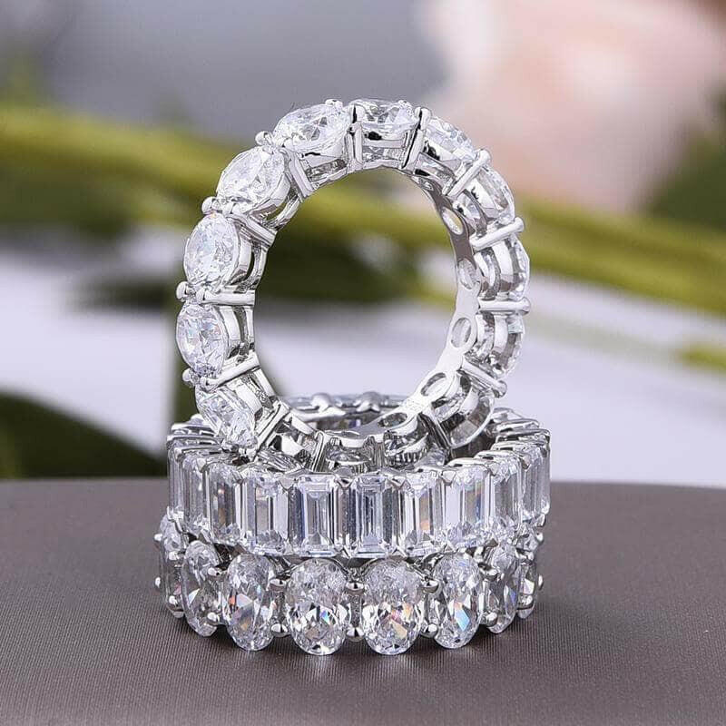 Flash Sale- Emerald, Round & Oval Cut Eternity Wedding Band Set-Evani Naomi Jewelry