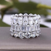 Flash Sale- Emerald, Round & Oval Cut Eternity Wedding Band Set-Evani Naomi Jewelry