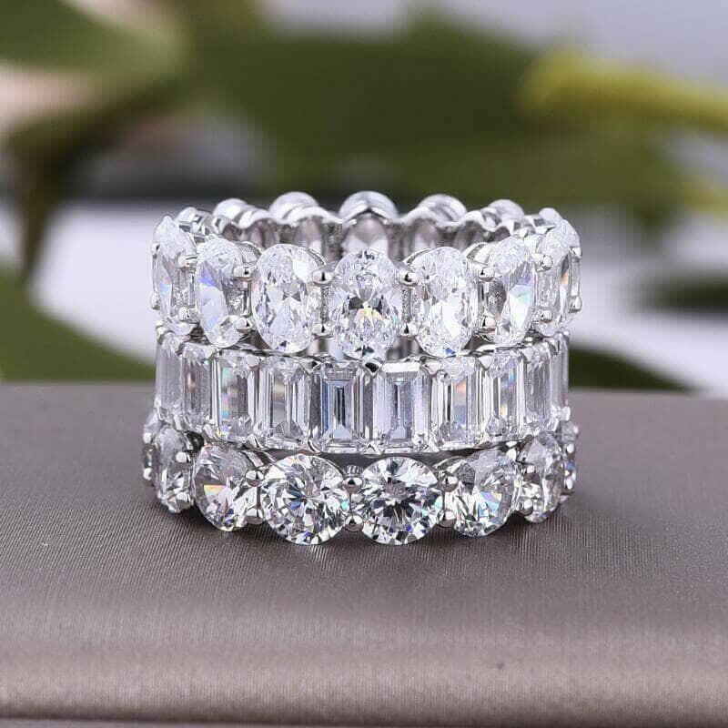 Flash Sale- Emerald, Round & Oval Cut Eternity Wedding Band Set-Evani Naomi Jewelry